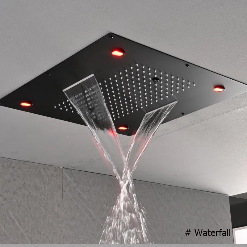 

Concealed Shower System Custom Colour 3 Functions Waterfall Rainfall Mist Shower Mixer Set Led Head Shower