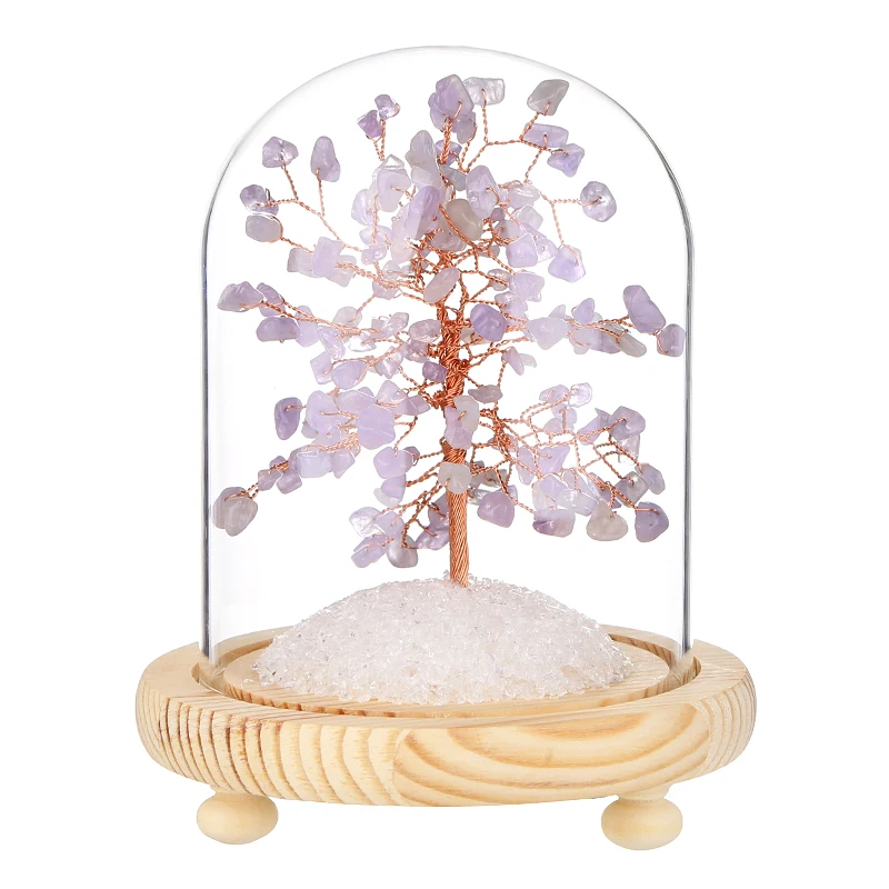 

Amethyst Money Rich Tree for Good LuckTree of Happiness with Glass Dome Crystal Energy Feng Shui Home Table Decor