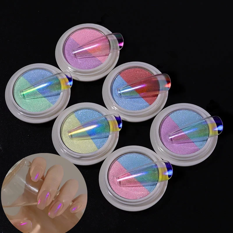 

Double Color Solid Aurora Glitter Powder Nail Art Pigments Transparent Holographic Neon Chameleon Dust Chrome Accessories