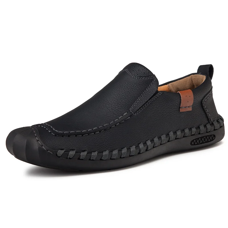 

Mens Handmade Casual Leather Loafers Shoes Vintage Hand Stitching Flat Oxford Breathable Lace-up for Driving Walking Outdoor