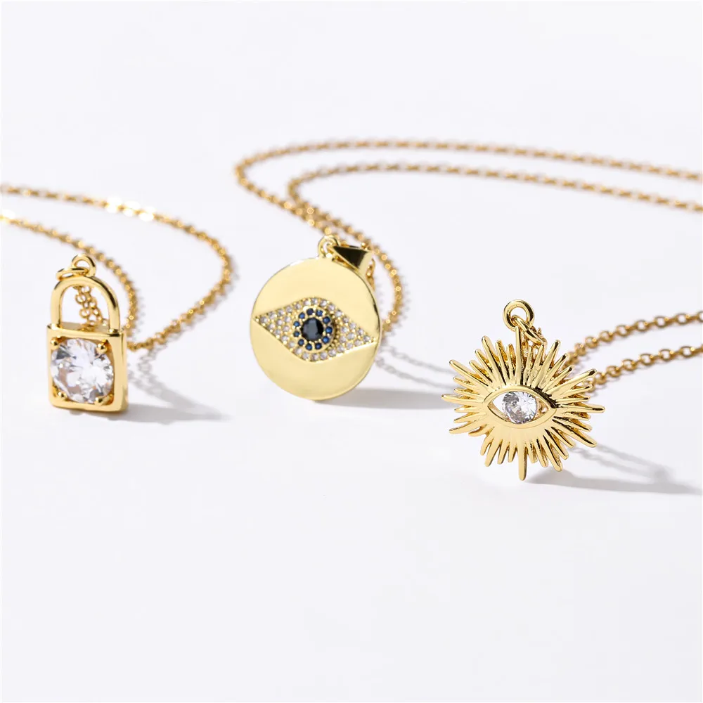 

Hot Selling Evil Eye Love Heart Eye Lock Foot Dragonfly Pendant Stainless steel Gold Plated Necklace Chain