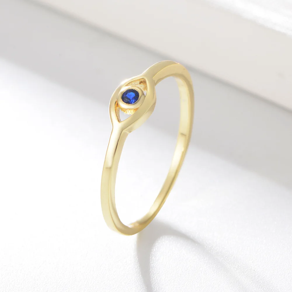 

European&American Style 18k Gold Plated Diamond Evil Eye Ring 925 Sterling Silver Blue Zircon Eye Wedding Ring Women's Jewelry