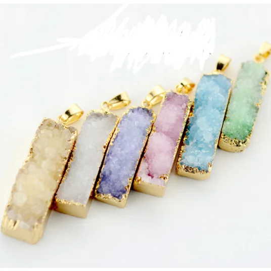 

Wish Hot Sale Natural Stone Pendants Necklace Multicolor Rectangular Agate Stone Charm Necklace, Picture shows