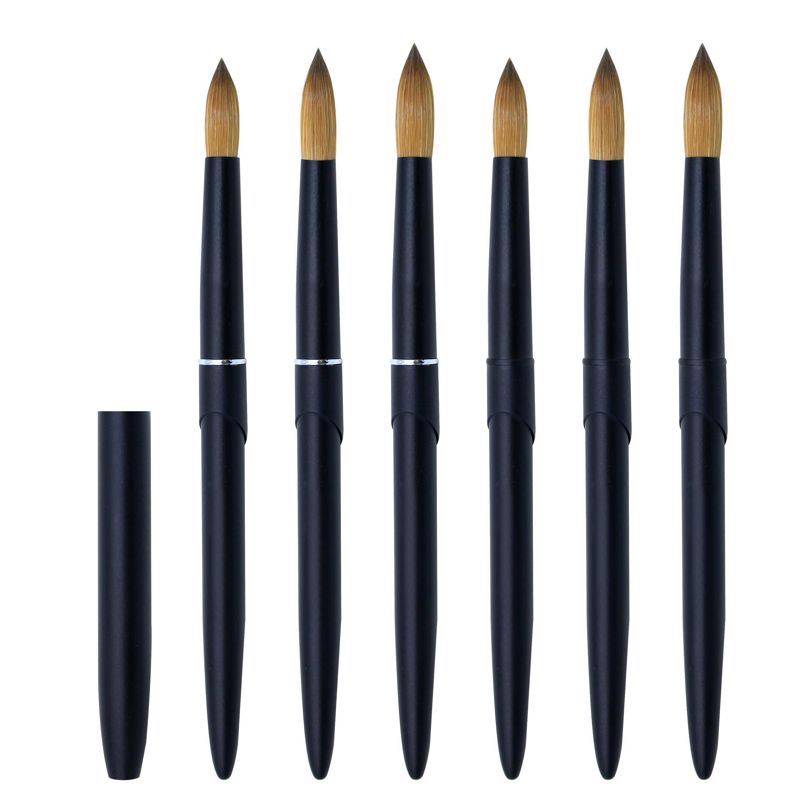 Yalixin Custom Logo Black Metal Handle 100% Sable Kolinsky Round Head Black Ferrule Acrylic Nail Brush for Acrylic Powder