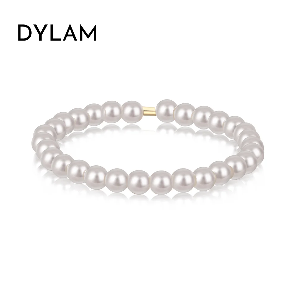 Dylam Elegant Design Women Fine Fashion Jewelry Daily Wear 925 Sterling Silver Rhodium Plated Eternity Band Pearl Rings