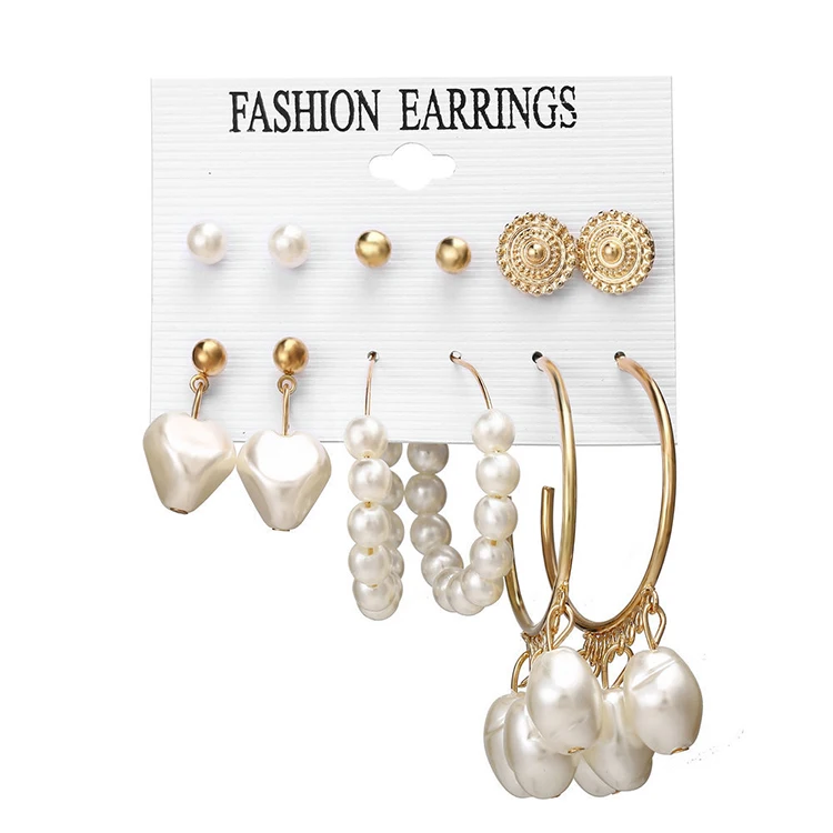

cross-border hot selling earrings exaggerated artificial pearl circle tassel set earrings, Picture shows