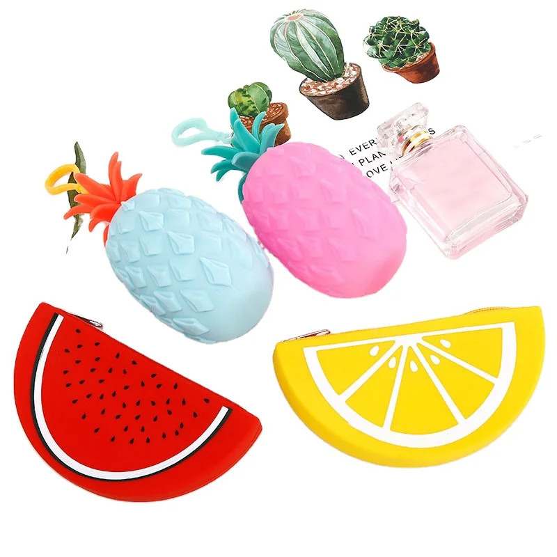 

Cartoon Fruit Portable Zero Bags Pencil Case Waterproof Three-dimensional Zipper Coin purse Silicone Pineapple Coin Purse
