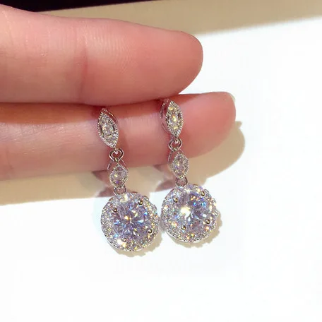 

Wholesale Jewelry Crystal Rhinestone Earrings Fashion Round Cubic Zirconia Drop Earrings