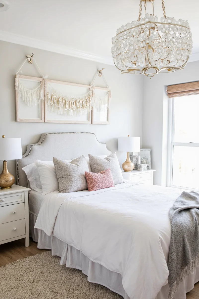 Bedroom with neutral base and colorful accents