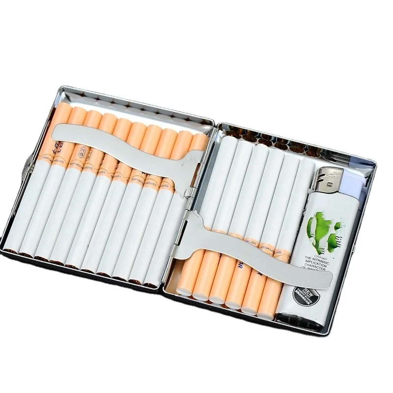 

20 sticks of stainless iron metal Embossed and carved anti-compression cigarette case Portable smoking set wholesale