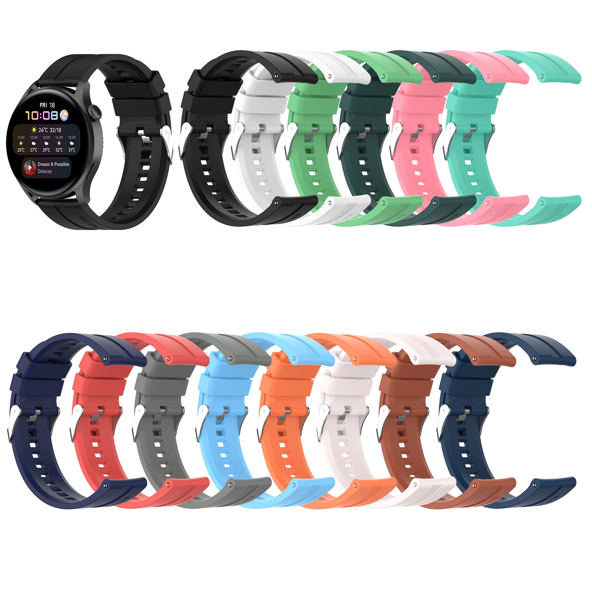 

22mm Smart Watch Band Pure Color Rubber Sports Silicone Strap