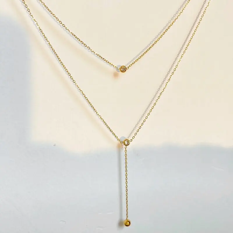 

18K gold stainless steel Y-shaped exquisite chain fashion jewelry 2024 double layer sparkling water drop zircon necklace