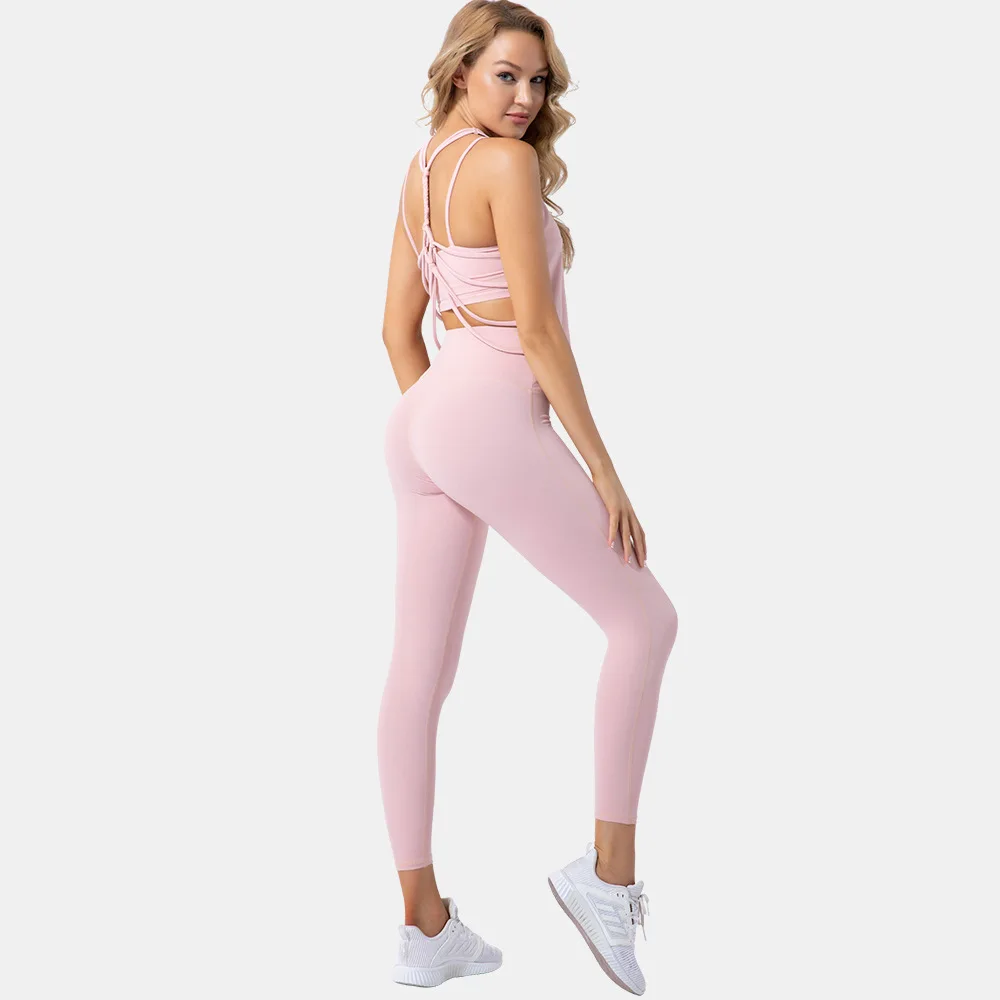 

2021 new yoga set European and American summer beauty back bra vest tight pants gym sports running set three-piece suit, Customized colors