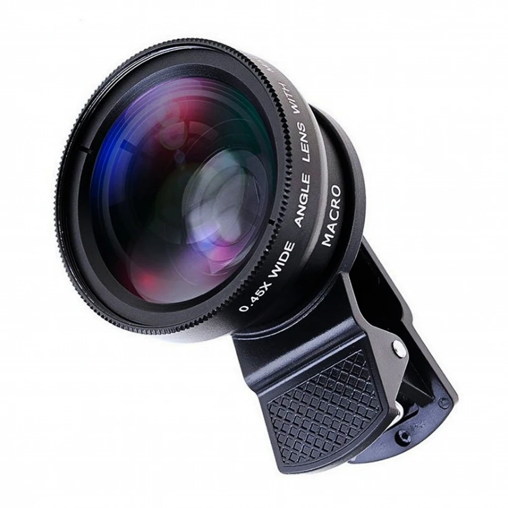 

Hot sale Phone Camera lens with Clip 0.45X 2 in 1 Macro Wide Angle Mobile Phone Camera Lens