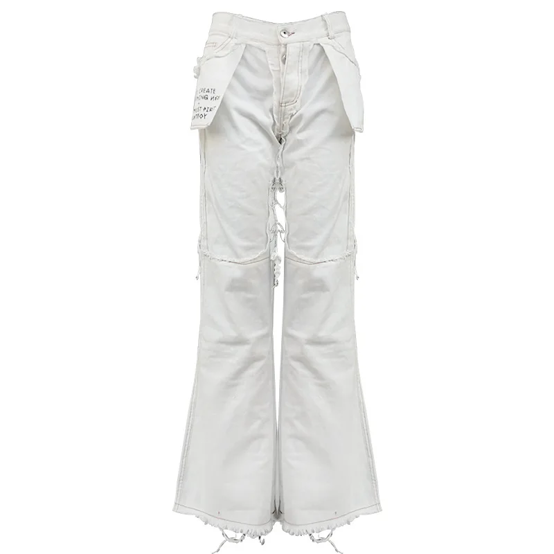 

2020 new arrivals fashion brand distressed design high street women wide leg denim jeans