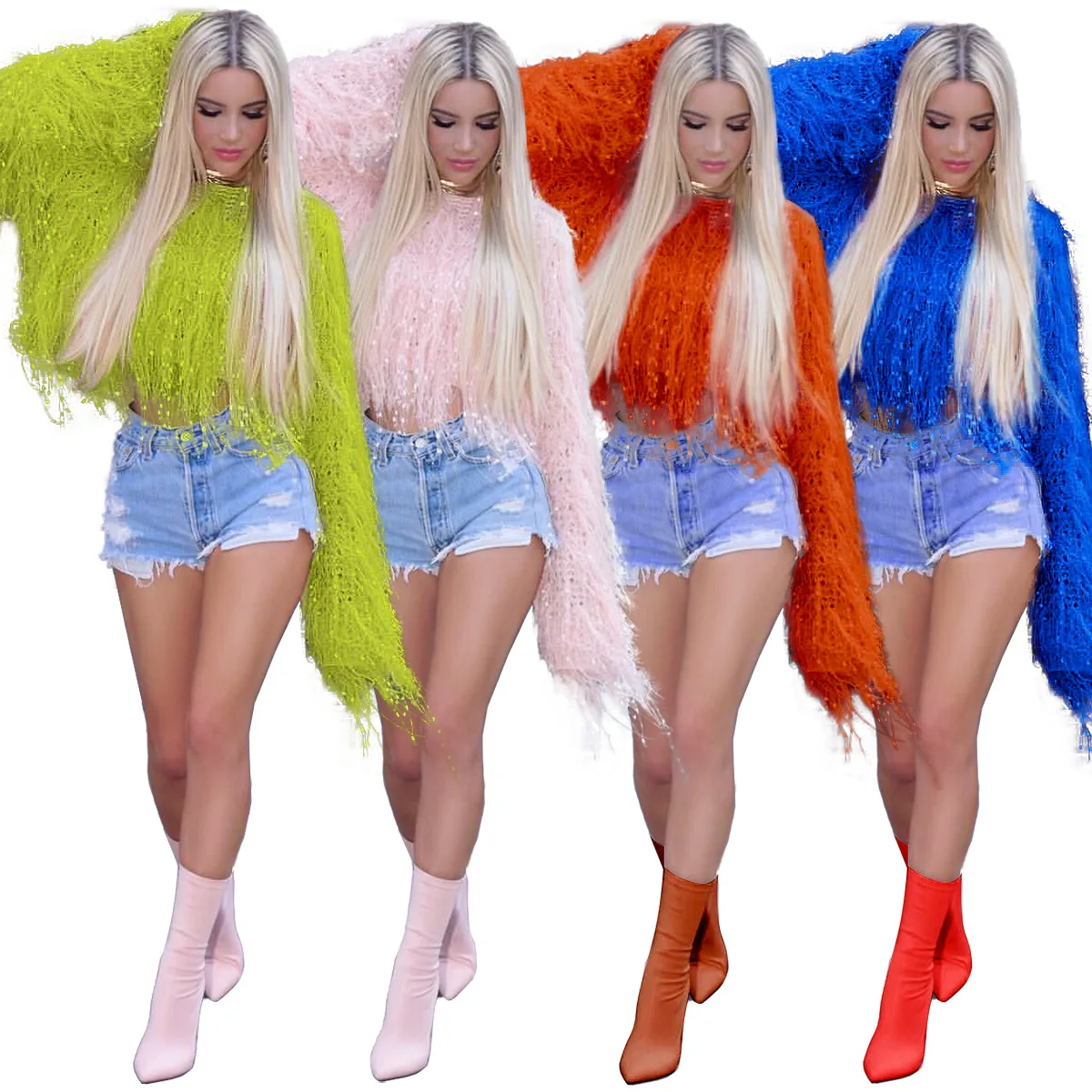 

Women Casual Sweater Crop Green Pullover Hooded Tassels Knit Sweater Shirts 2020 Long Sleeve Polo Sweaters For Woman, Picture