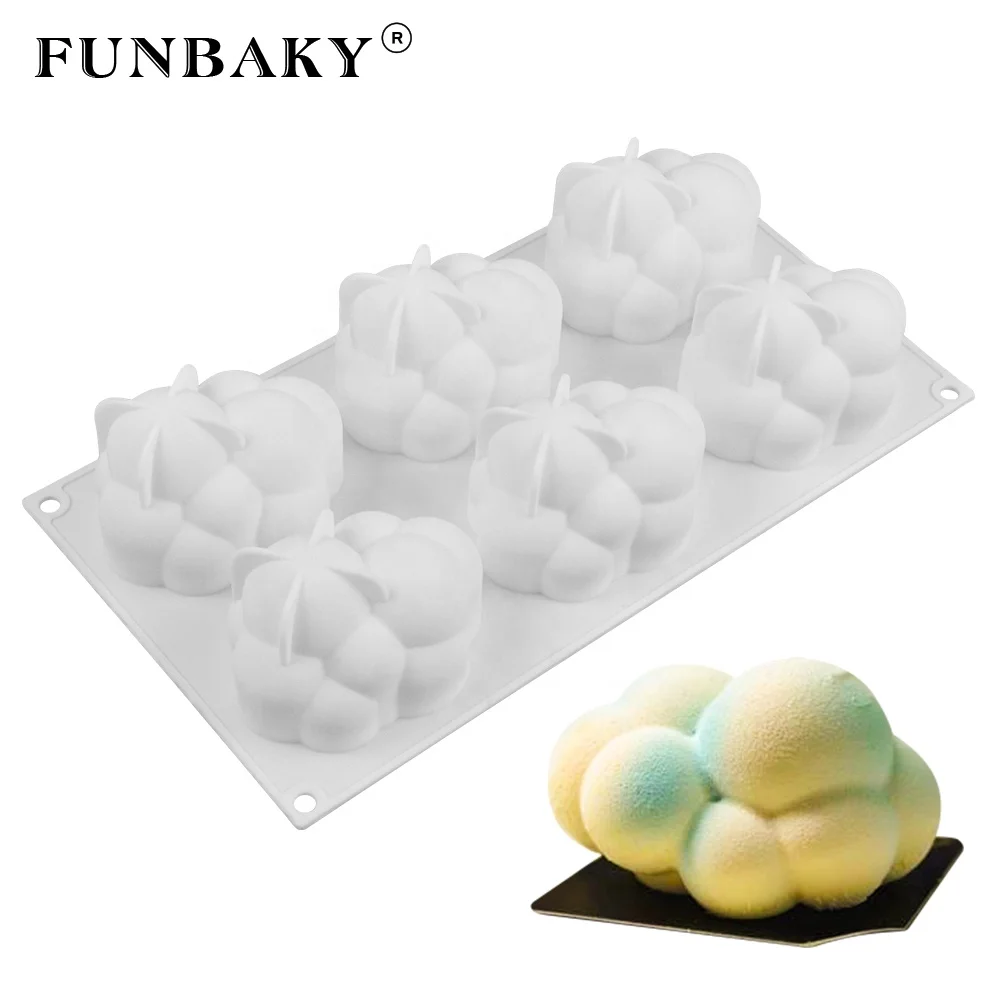 

FUNBAKY Nonstick bakeware 6 cavity cake mold round cloud shape mousse mold silicone cake decoration tool fondant large candle, Customized color