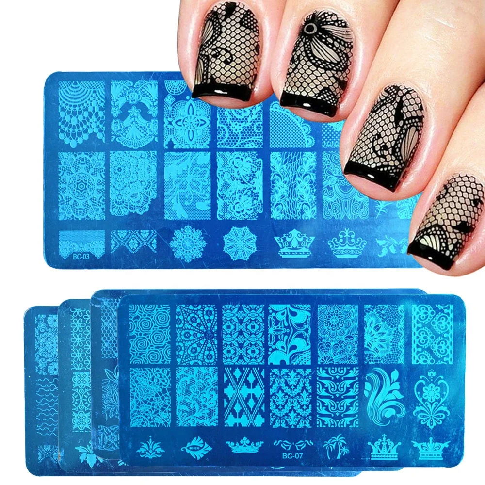 

Nail Stamping Plates Set Geometry Lace Flower Leaves Striped Hot Design Template Mold Nails Art Stamp, Colorful