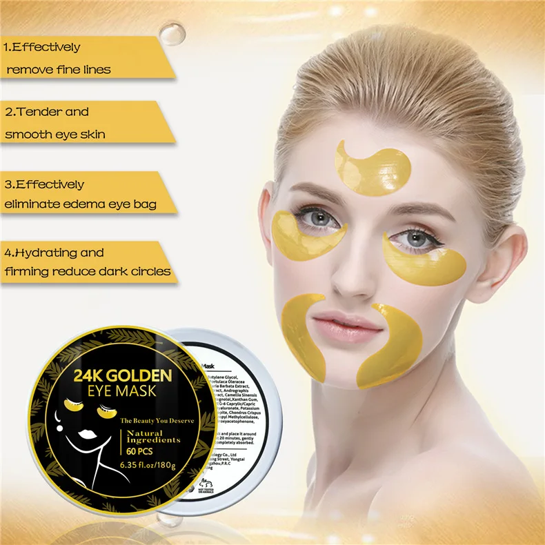 

top selling 24K GOLDEN EYE MASK wholesale anti wrinkle and sparking remove dark circles custom vegan collagen eye masks, Gold