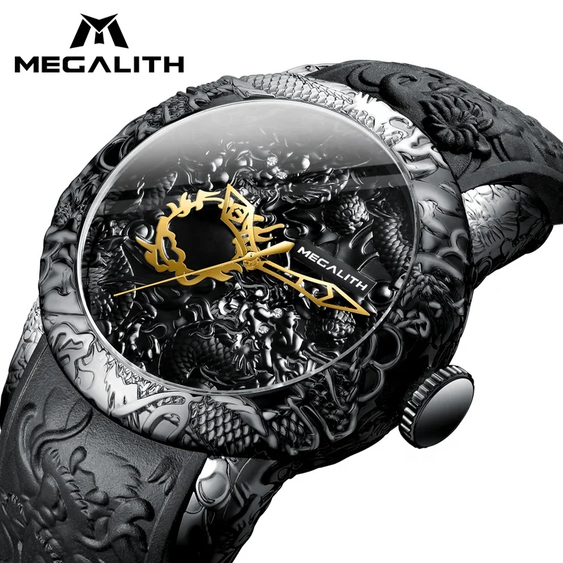 

Megalith Factory Wholesale Cheap Price Dropshipping Dig Dial Wrist Luxury Classical Embossed Design Dragon Quartz Watch Men