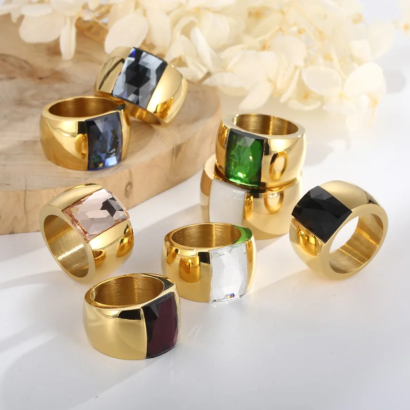 

Kalen Fashion Multicolored Glass Ring Stainless Steel Rings For Women