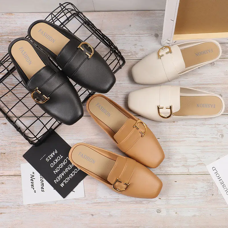 

New Design Round Toe Slippers Slide Ladies summer Loafers outdoor casual woman shoe flat women's sandals, White,black, khaki