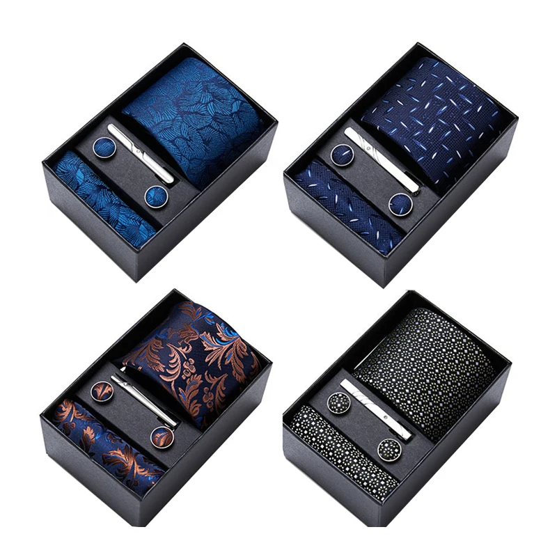 

Formal Dress Neck Ties For Mens Black Necktie With Ties Clip Gift Set Neckties Hanky Cufflinks 4pcs Suits For Party Wedding