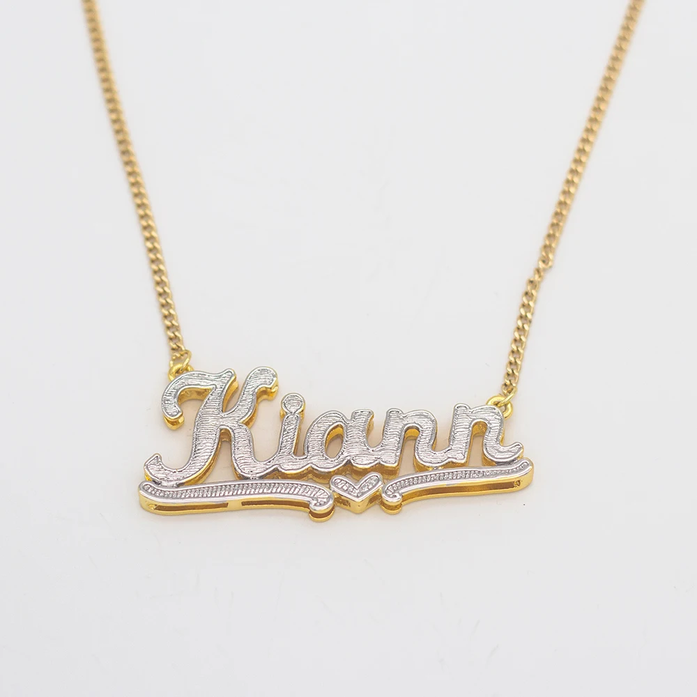 

Vermeil Custom Carving Batch of Flowers for Gifts Hip Hop Letter Necklace Name Double Color Plated custom Name Necklace