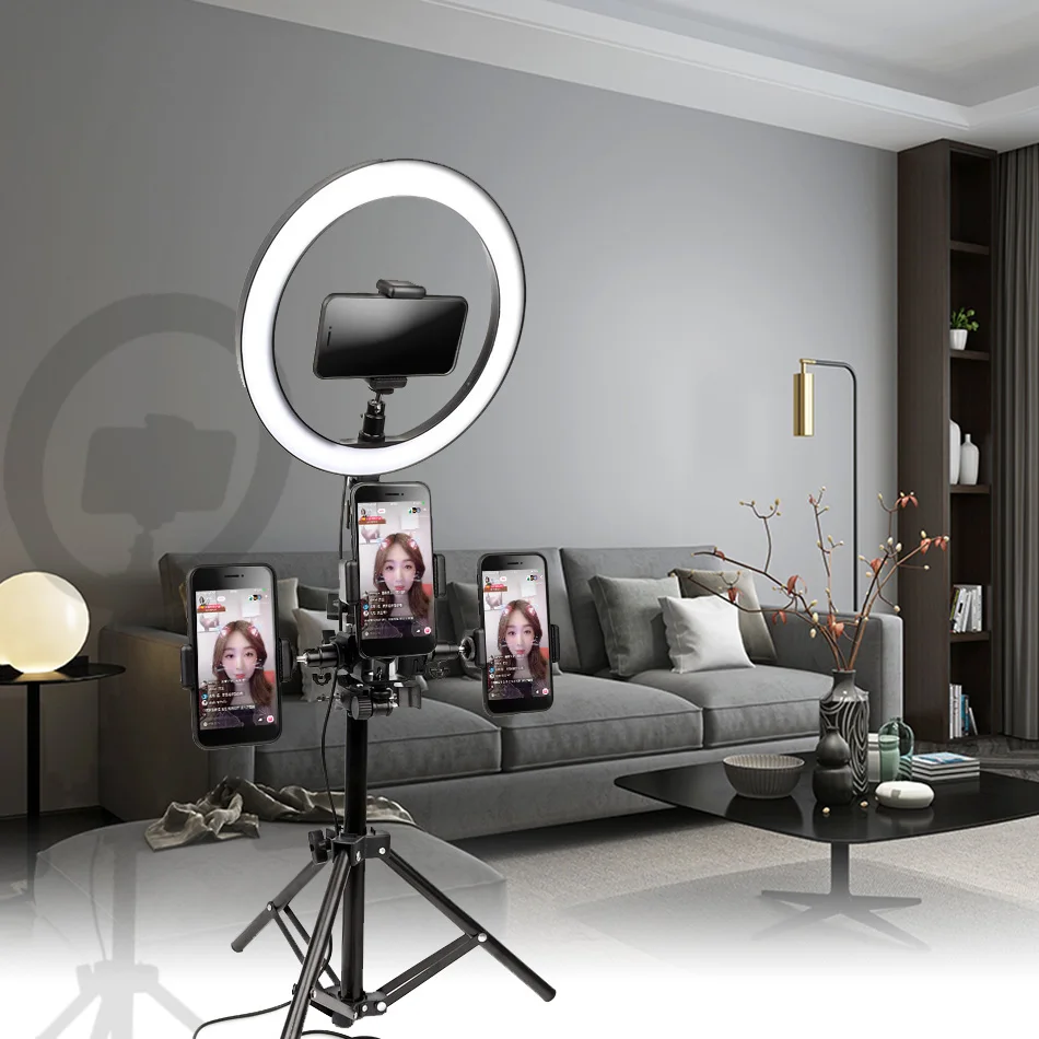 

10inch 26cm USB Interface Dimmable LED Selfie Ring Light Camera Photography Video Makeup Lamp With Tripod Phone Clip