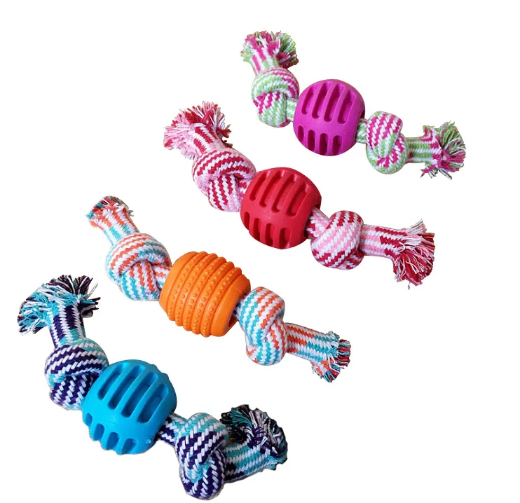 

pet dog teething cleaning toy TPR ball rope toy for small dog