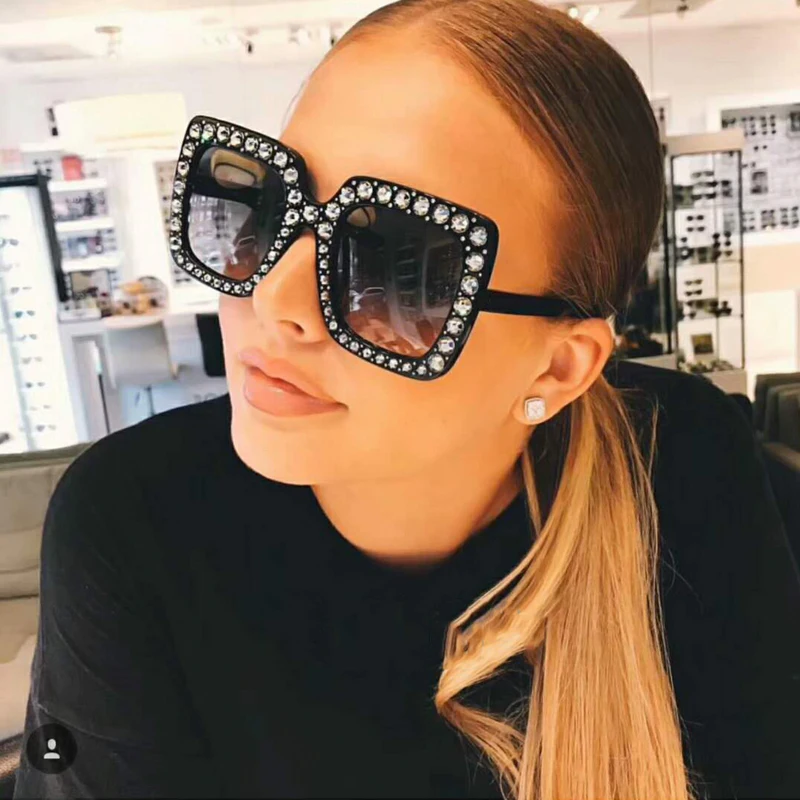 

Hot Style Eyewear Fashion Women Oversized Sun Glasses Brand Designer Shades 2020 Diamond-Mounted Rhinestone Sunglasses