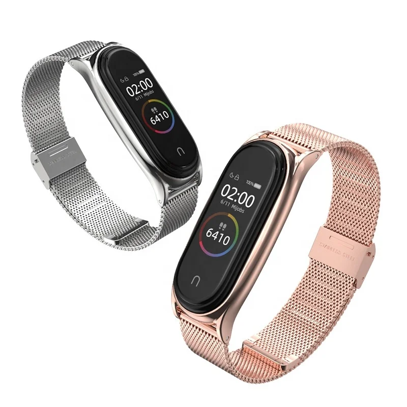 

BOORUI 503 shell Milan stainless steel watch strap for Xiaomi mi band 3 4 5 metal strap steel mesh wristband, Multi-color
