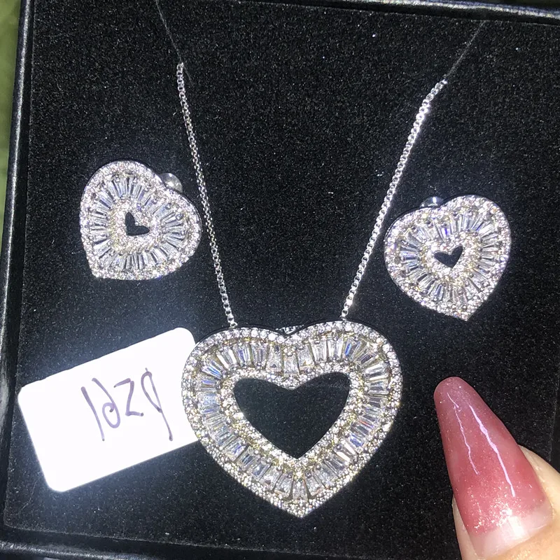 

wholesale price silver plated jewelry micro pave heart necklace earrings set for Valentine's Day, Black color