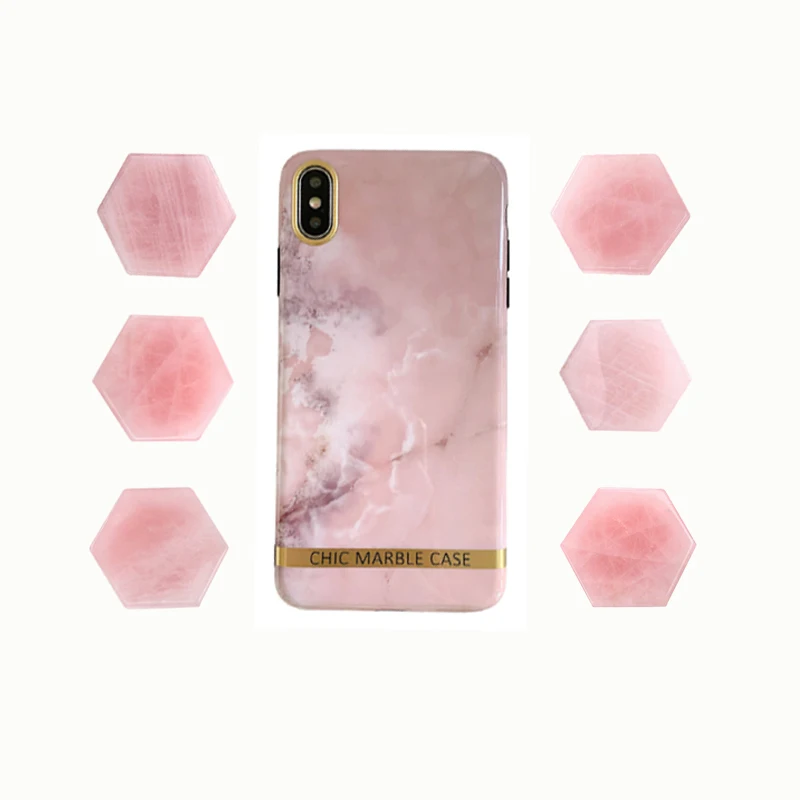 

Big Factory Fast Delivery Natural Rose Quartz Hexagon Phone Grip, Healing Elixer Reiki Crystal for Phone Holder Socket Stand, Pink, green, purple, black, blue, white, etc