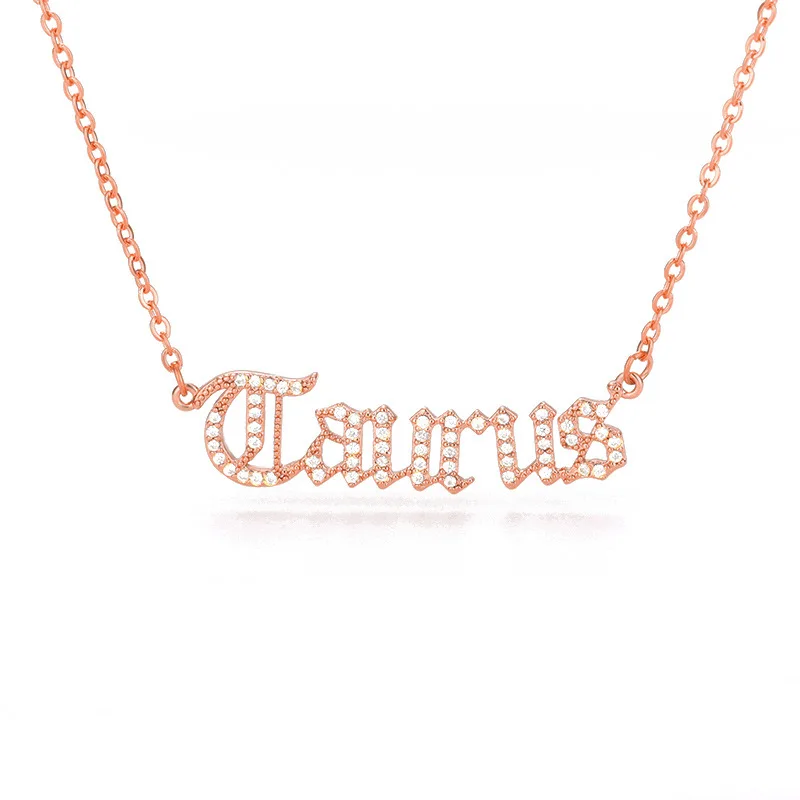 

Old English Font Diamond 12 Zodiac Sign Necklace for Women, Silver/gold/rose gold