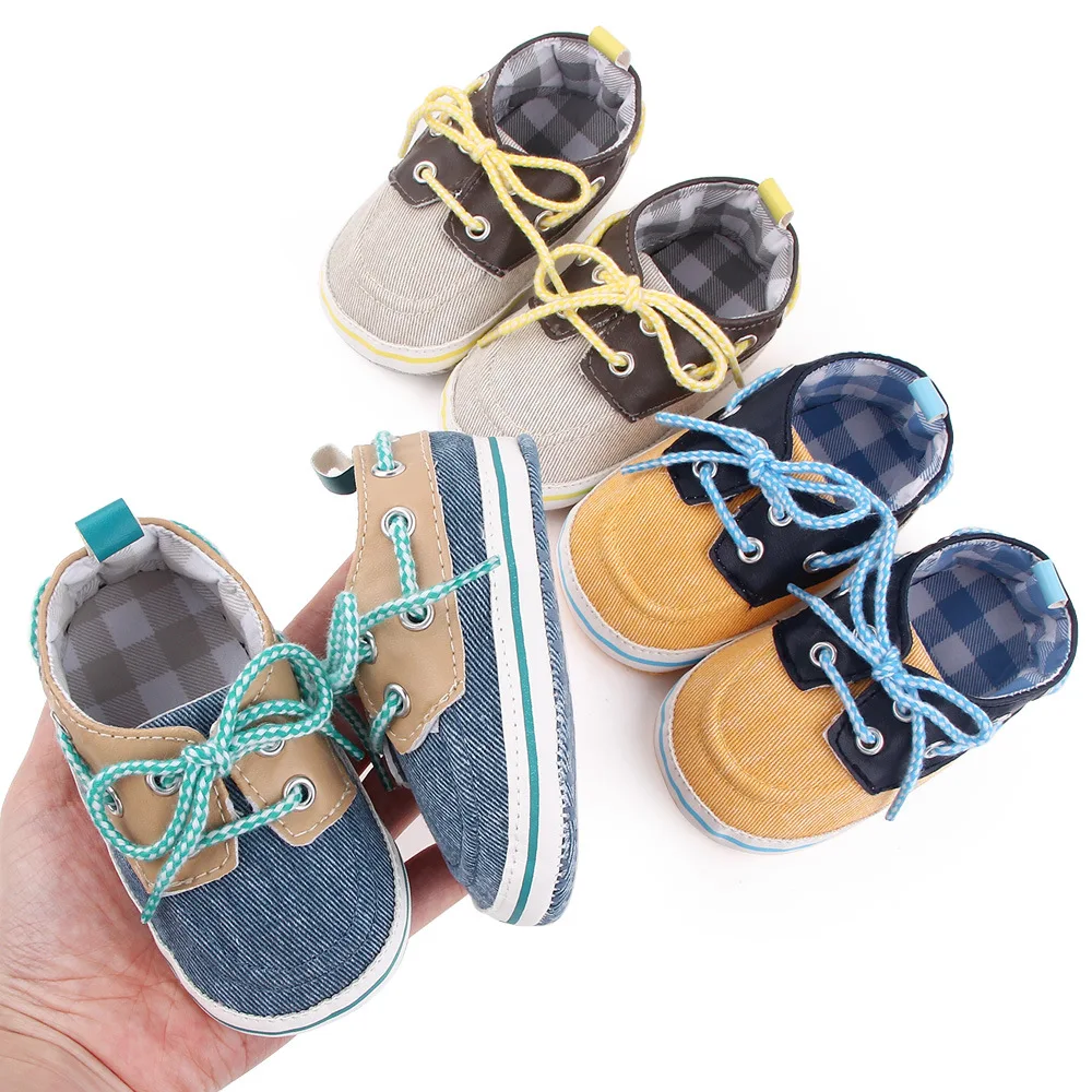 

2021 new design wholesale toddler shoes canvas leather soft sole newborn baby boy and girl casual prewalker shoes