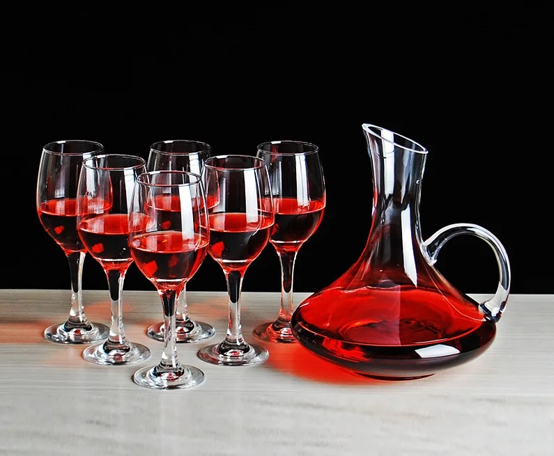 

Amazon Hot Selling Fancy Lead-free High Quality Handmade 1.5L 6pcs Gift Glass Goblet Wine Decanter Set