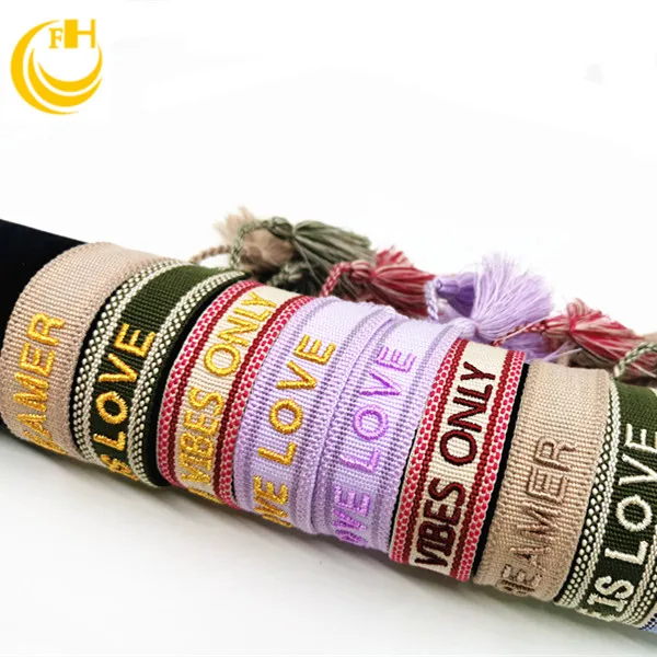 

High quality woven bracelet with embroidery texts & friendship bracelet with rivets ,Handmade bracelet for with studs