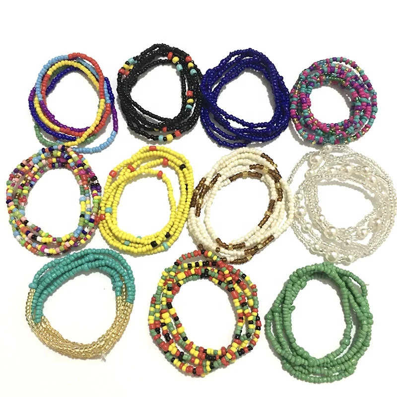 

Wholesale Bulk Crystal Glass Seed Beads Weight Loss Body Jewelry Belly Chain Ghana African Waist Beads For Women Party, Colorful