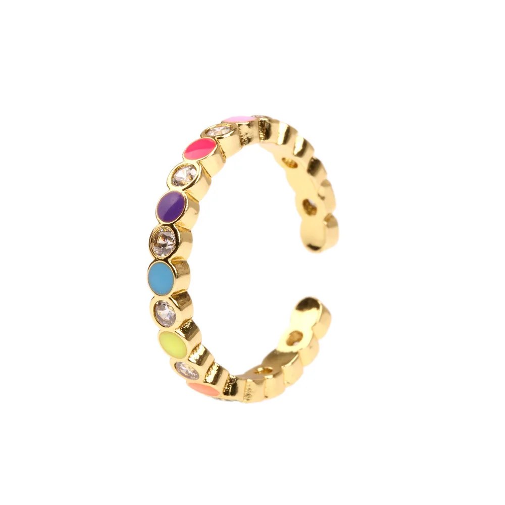 

Modern Design Gold Plating Colorful Enamel Zircon Open Ring For Women