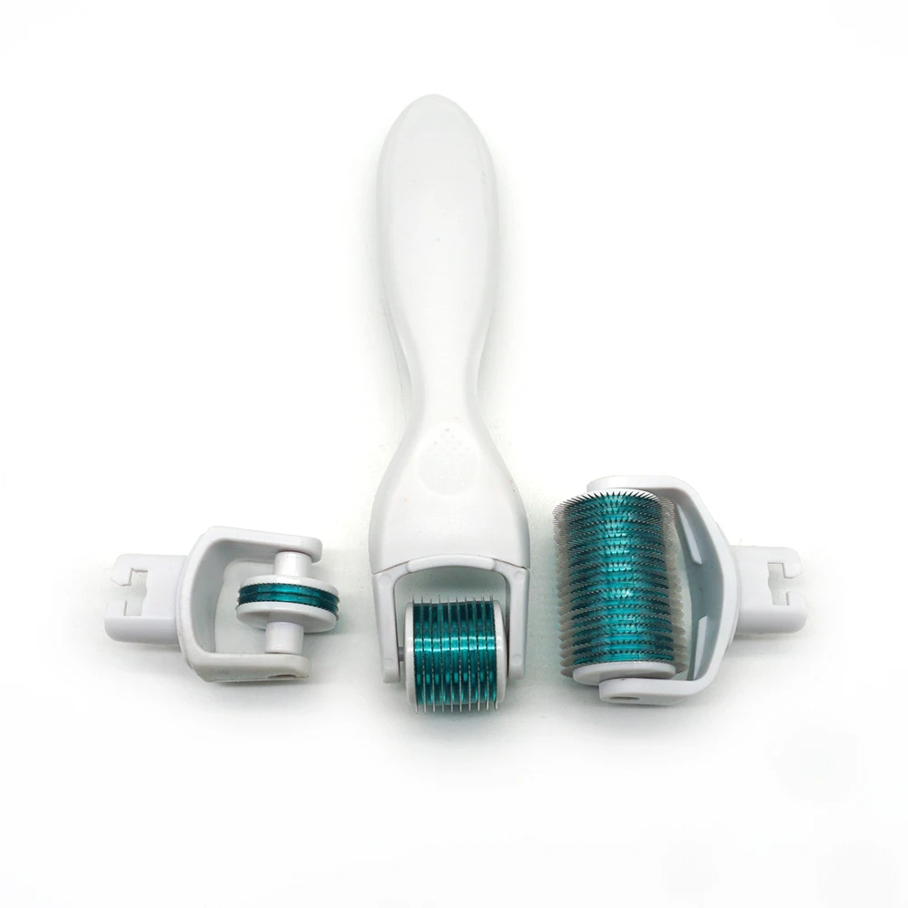

3 in 1 Derma Roller Beard Growth Kit Facial Skin Care Tools 1200 Titanium Microneedle 0.25mm, Green white