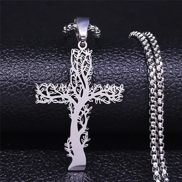 

2021 Fashion Statement Pendant Necklace Hot Sale Tree of Life Cross Necklace For Men Jewelry Gift, Gold silver