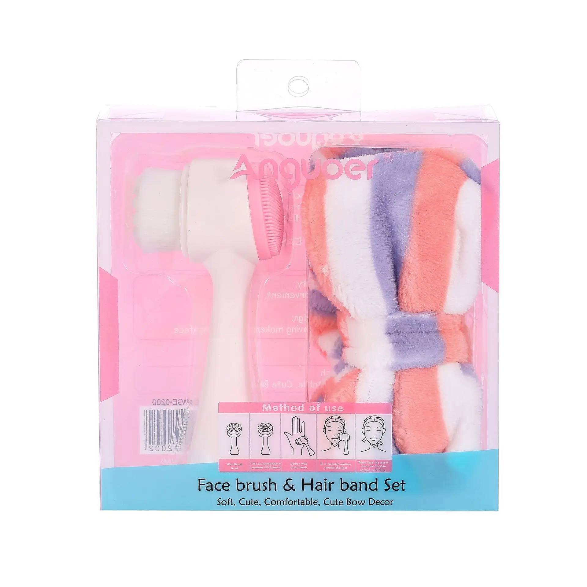 

Hot Selling Face Brush & Hair Band Set Facial Cleaning Brushes with Bowtie Headbands Cute Skin Care Tools, Mixed