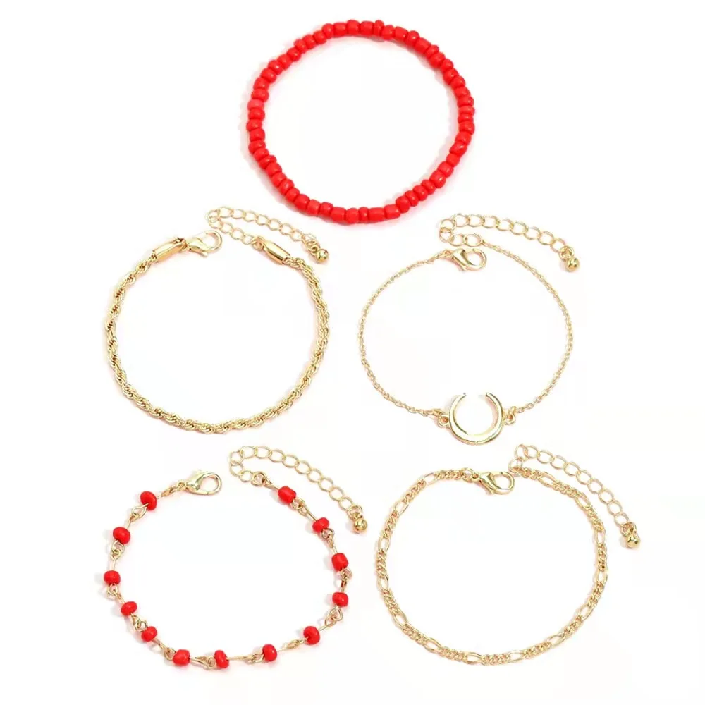

Women bracelets set with rice beads fashion moon bracelet 5pcs a set multicolor wholesale moon bracelet