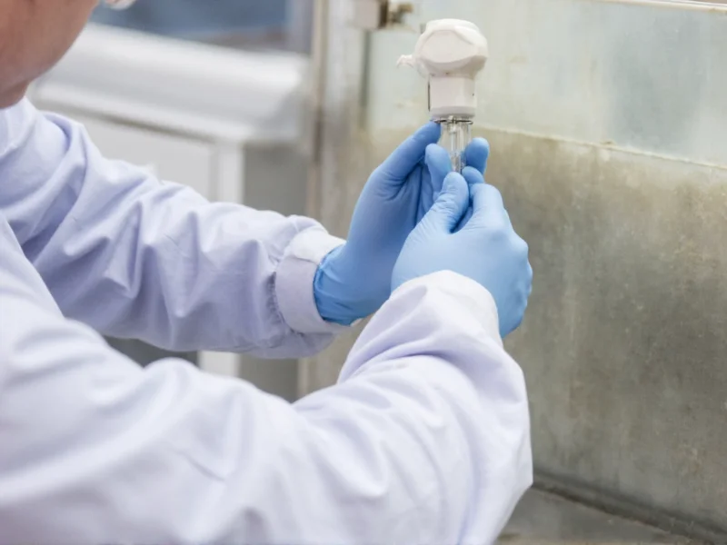 Person wearing gloves during safe mold sampling
