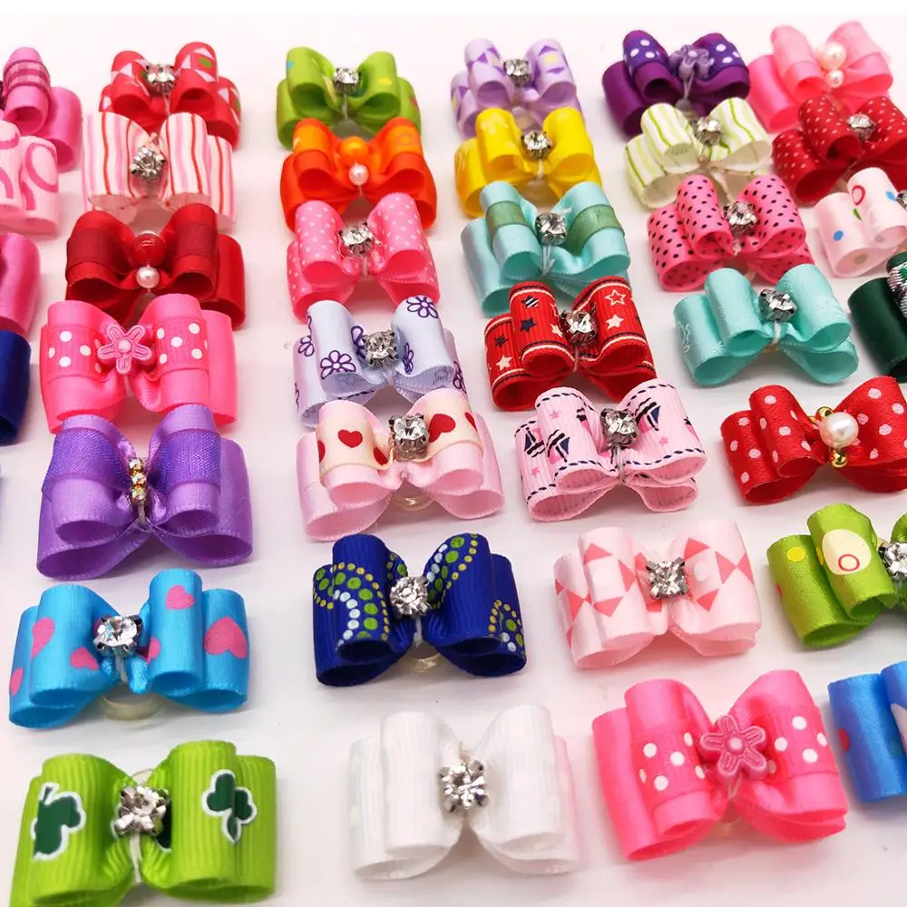 

Mixed Colours classic lovely Pet Puppy Dog Hair Pearl Bows Hairpin Accessories Elastic Belt Dog Grooming Bows, More options