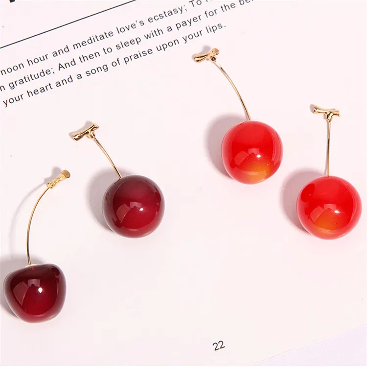 

Girl Heart Temperament Simple Earrings Soft Girl Super Fairy Cute Cherry Earrings Female Cherries Net Red Earrings