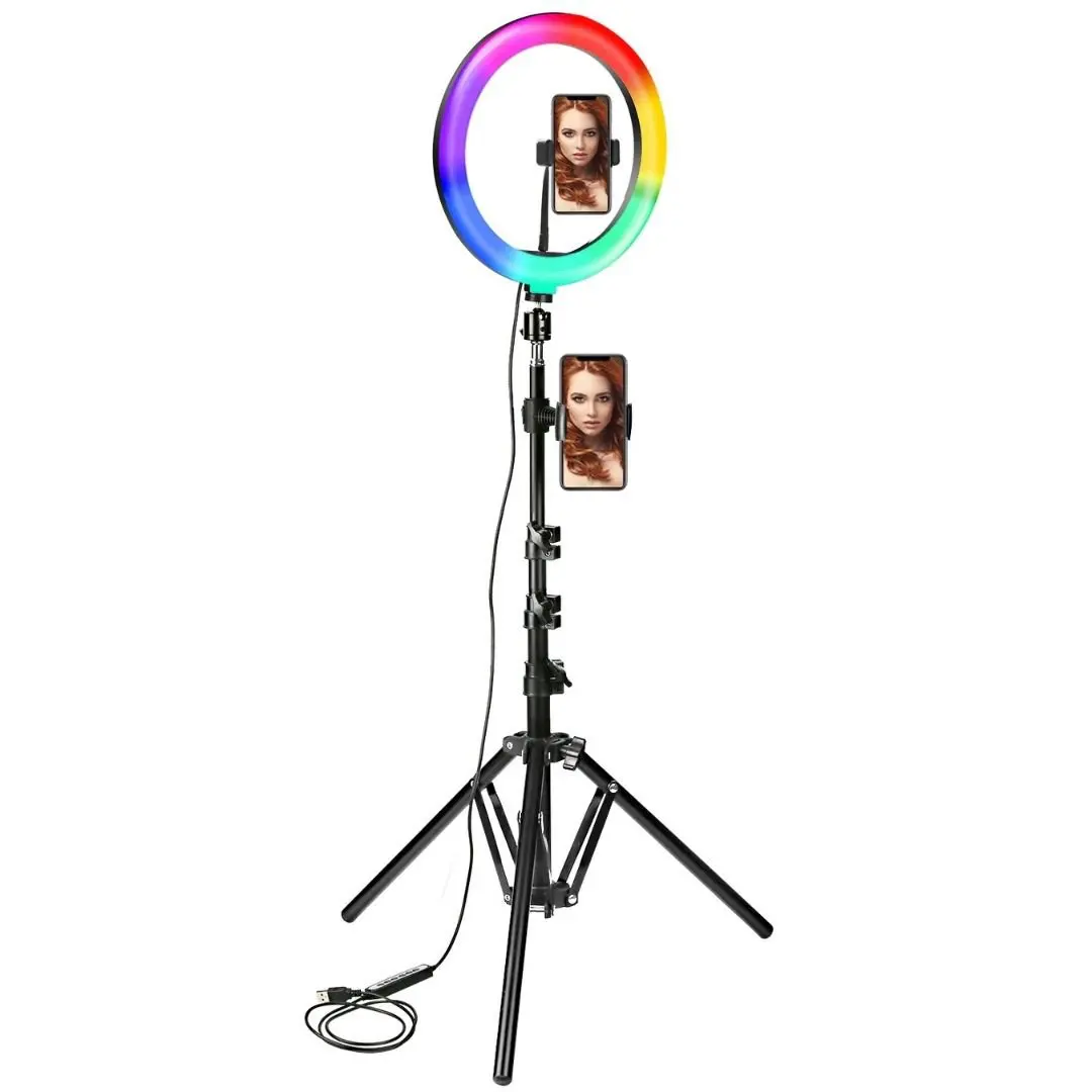 

Professional 10 inch dimmable photography lighting tiktok makeup studio led rgb selfie ring light with tripod stand