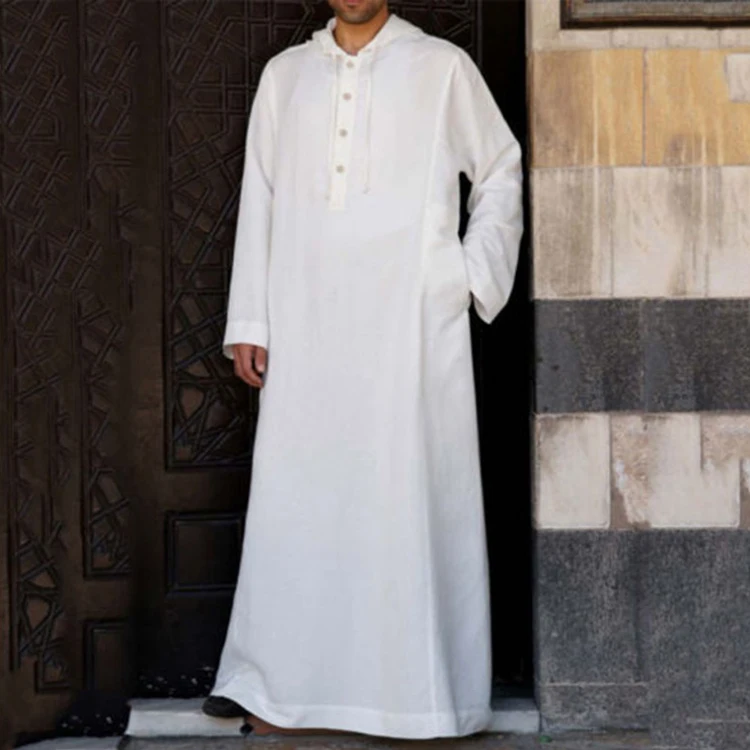 

High Quality Daffah Thobe Arabian Robe Saudi Style Muslim Clothing Cover Thobe Man Hoodie Mens Thobes, As pictures