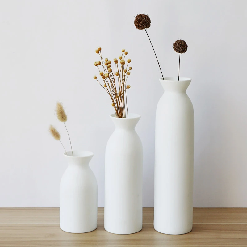 

White Ceramic Vases with Unique milk cup Design for Home Decor